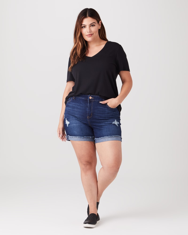 Plus size model with pear body shape wearing Madison Cuffed Short by Vigoss | Dia&Co | dia_product_style_image_id:136047